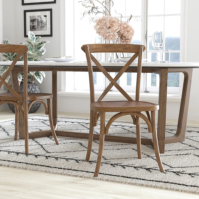 EMMA + OLIVER 2-Pack Hand Scraped Dark Natural X-Back Chair-Ruum Studio Home