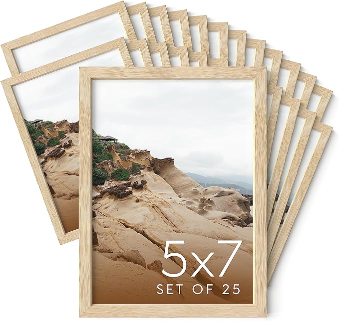 Haus and Hues 5x7 Natural Oak Wood Photo Frame Set of 25 - Mini Picture Frames Bulk Gallery Set - Premium Bulk Picture Frames 5x7 for Stylish Photo Gallery Wall Frame Set - Ideal for Home & Office-Ruum Studio Home