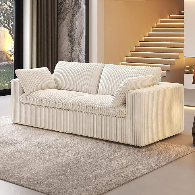 78.74" LoveSeat Cloud Sofa,Modular Sectional Couch,Modern Deep Seat Upholstered Couches with Plush Corduroy Fabric for Living Room Furniture,Bedroom and Apartment,No Assembly Required,White-Ruum Studio Home