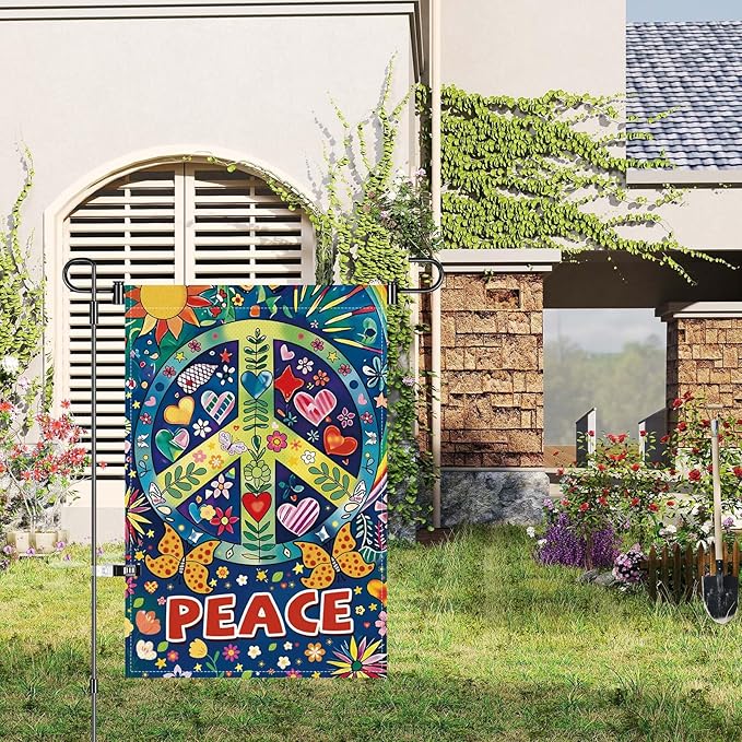 Peace Garden Flag Butterfly Flowers Art Garden Yard Flags Double Sided Colorful Farmhouse Holiday Decorative Yard Flag, Porch Outdoor Decoration Sign Banner (12X18INCH)-Ruum Studio Home