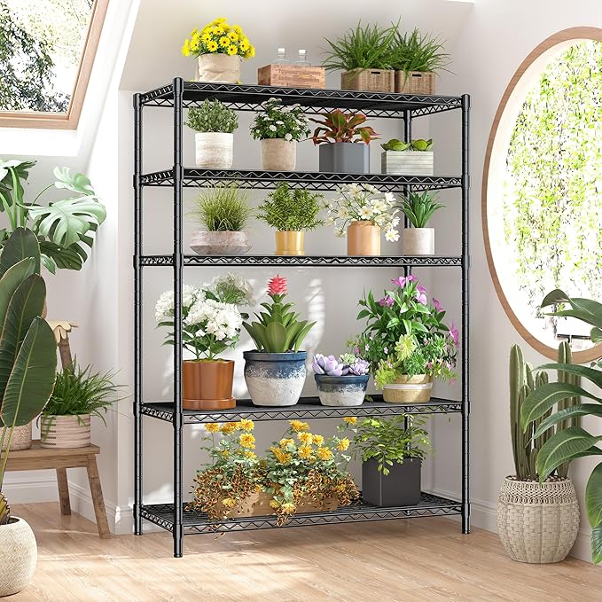 5 Tier Storage Shelves 71"H Wire Shelving Adjustable Metal Shelving,1000LBS Pantry Shelves Sturdy Steel Wire Shelf for Kitchen School Pantry Garage Warehouse ,71"H X35.5"W X13.8"D, Black,2P-Ruum Studio Home