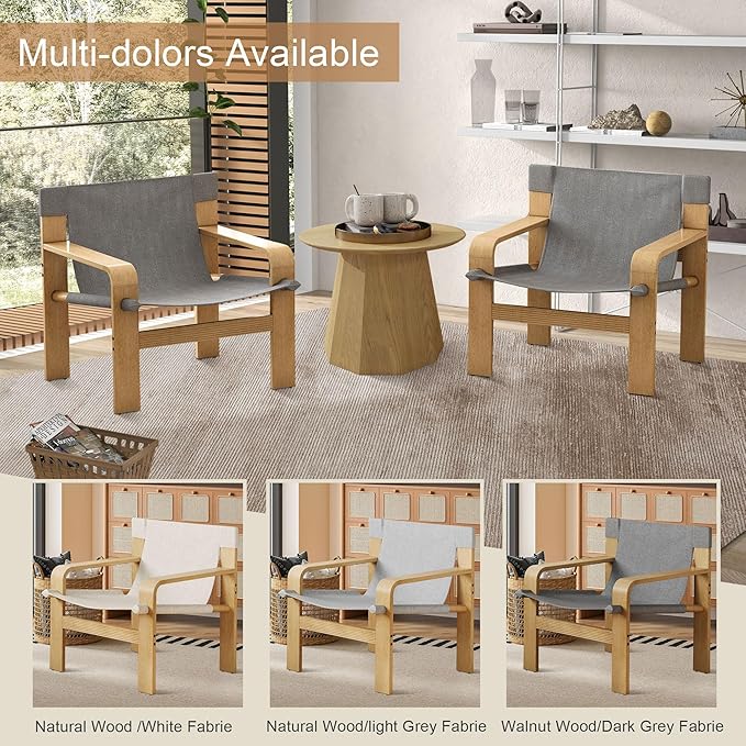 Mid-Century Accent Chair with Wide Armrest & Solid Wood Frame, Detachable and Washable Armchair, Modern Living Room Reading Chairs for Bedroom Sunroom Bedroom Balcony,Light Grey-Ruum Studio Home