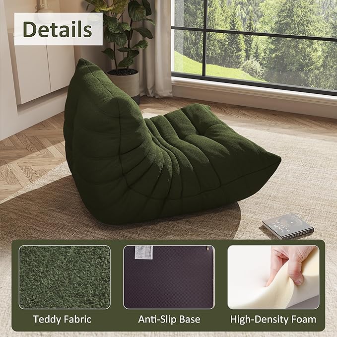 Bean Bag Chair, Oversized Bean Bag Chair for living Room, Fireside Chair for adults with Memory Foam Filled, Big Accent Sofa Lounge Floor Sofa for Gaming, Reading, Relax, No Assembly Required. (Green)-Ruum Studio Home