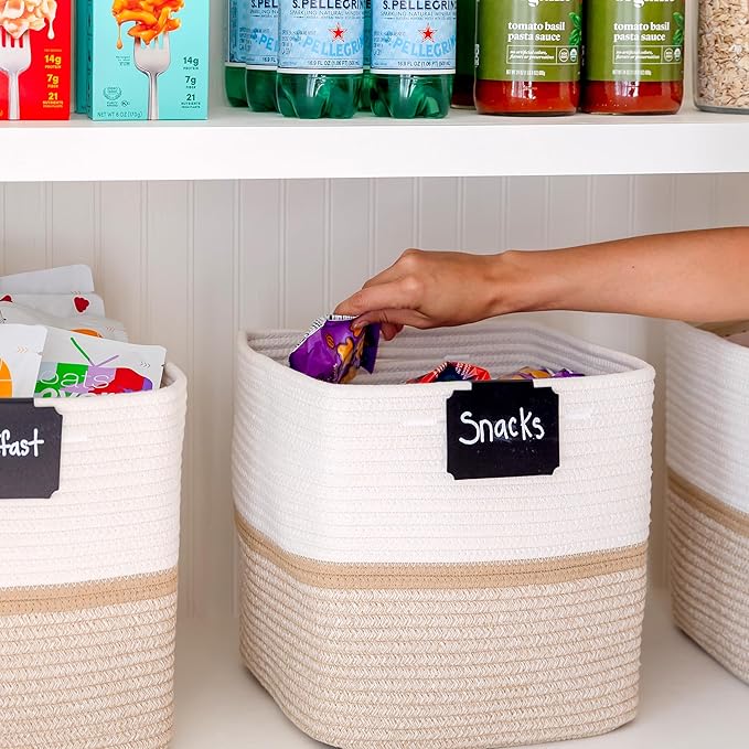 NaturalCozy Storage Cubes 11 Inch Cotton Rope Woven Baskets for Organizing, 3-Pack | Cube Storage Bin | Square Storage Baskets for Shelves Organizer, Classroom, Kids Toy Bins, Closet, Baby Nursery-Ruum Studio Home