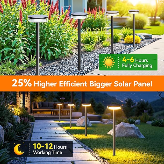 LETMY Solar Pathway Lights Outdoor, 6 Pack 2X Brighter Solar Lights Outdoor Waterproof, Taller Pathway Light with Larger Panel, Auto On/Off Up to 12Hrs Driveway Light for Yard Outside Patio Path Lawn-Ruum Studio Home