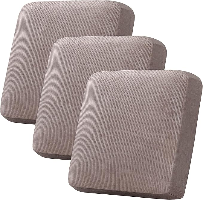 H.VERSAILTEX Velvet Stretch Couch Cushion Cover Plush Cushion Slipcover for Chair Loveseat Sofa Cushion Furniture Protector Seat Cushion Sofa Cover (3 Piece XL Sofa Cushion Covers, Taupe Striped)-Ruum Studio Home