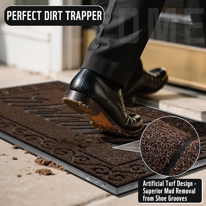 Yimobra Fall Door Mat Outdoor Indoor, Heavy Duty Windproof Welcome Mats for Front Door, Stuady Waterproof Doormat for Patio Porch Outside Entrance, Low Profile, 29.5x17, Coffee-Ruum Studio Home