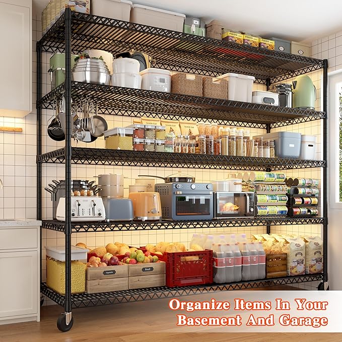 REIBII Storage Shelves 3200 LBS Capacity Wire Shelving with Wheels Heavy Duty Metal Shelf for Warehouses, Garage,Kitchens, School,Commercial Shelf, 73" H X 60" W X 18" D, 2 Pack-Ruum Studio Home