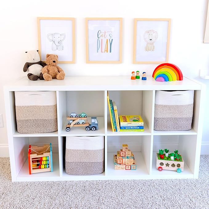 NaturalCozy 13x15x13 Kallax Storage Cubes Bins, 3 Pack | Cotton Rope Cube Storage Bin Woven Baskets for Organizing | Kallax Insert Storage Baskets for Shelves Organizer, Kids Toy, Closet Baby Nursery-Ruum Studio Home