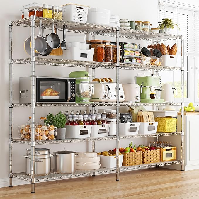 REIBII 58" W 5 Tier Heavy Duty Wire Shelving Unit with Adjustable Shelves - 1400LB Metal, Chrome - 58" W x 59" H x 13.8" D - Garage, Pantry, Kitchen-Ruum Studio Home