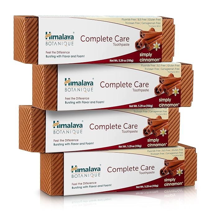 Himalaya Botanique Complete Care Toothpaste, Herbal, Cinnamon Flavor, Fights Plaque, Freshens Breath, Fluoride Free, No Artificial Flavors, SLS Free, Cruelty Free, Foaming, 5.29 Oz, 4 Pack-Ruum Studio Home