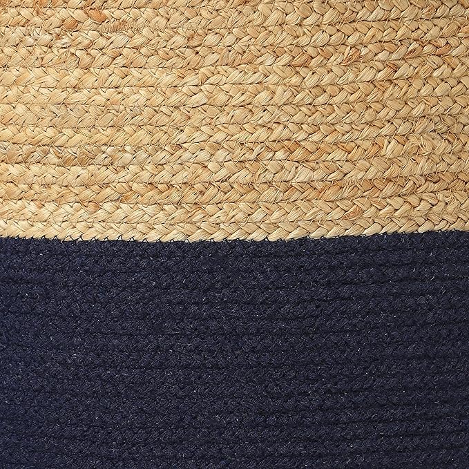 REDEARTH · Cylindrical Pouf Foot Stool Ottoman - Jute Braided Pouffe Poof Accent Sitting Footrest for Living Room, Bedroom, Nursery, Patio, Lounge & Other Rooms (Navy Natural, 18"x18"x14")-Ruum Studio Home