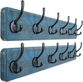 Dseap Coat Rack Wall: 24" Long, Patented, Heavy-Duty, 6-Double-Hooks Wooden Wall Mounted Coat Rack Coat Hanger Hook Rail for Winter Coats Hat Jacket Clothing, Weathered Blue, Pack of 2-Ruum Studio Home