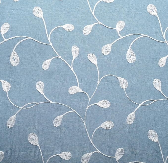 MIUCO Floral Embroidery Semi Sheer Curtains Faux Linen Grommet Curtains for Bedroom 52 x 63 Inch 2 Panels, Dusty Blue-Ruum Studio Home