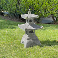 Galt International 2 Tier Pagoda Garden Statue LED Solar Powered Light 26" Tall Outdoor Zen Garden Lantern Landscape Lawn Asian Pagoda Stupa Decor Grey Resin-Ruum Studio Home