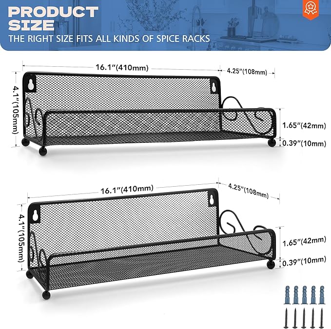 2 pack spice rack organizer for wall mounted or countertop, Jars Storage Organizer, Cabinet Holder, kitchen metal spice seasoning storage for RVs, Cabinet, Pantry Doors, Bathroom, Shower, Home Decor-Ruum Studio Home