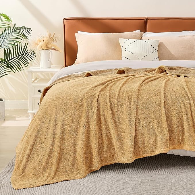 EMME Muslin and Fleece Queen Blanket Reversible - 80"*90" Beige Soft Warm Throw Blankets for Couch Bed Picnic Travel Bed-Ruum Studio Home