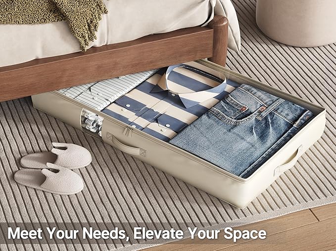 Under Bed Storage Containers with Window, Closet Organizers and Storage Bags, Foldable Underbed Storage Bags for Blankets, Clothing, Comforter, Linen Sheets, Wrapping Paper, 3 Pack, White Ivory-Ruum Studio Home