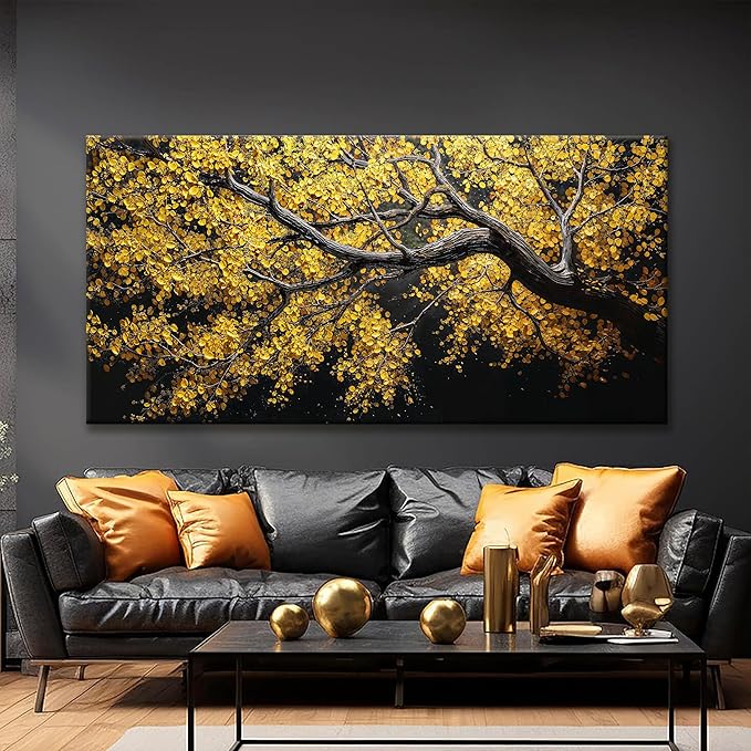 TAIJXAGSG Large Canvas Wall Art Decor For Living Room Pictures Gold Tree Wall Art Decoration Abstract Tree Plants Artwork Wall Art Modern Painting Pictures For Bedroom Home Kitchen Office 29"X 58"-Ruum Studio Home