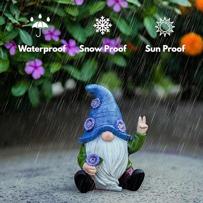 Peace Gnome Decorations for Yard/Lawn – Weatherproof Garden Statue – Fun Spring Summer Charming Gnomes Gifts for Women (Blue Peace Gnome)-Ruum Studio Home