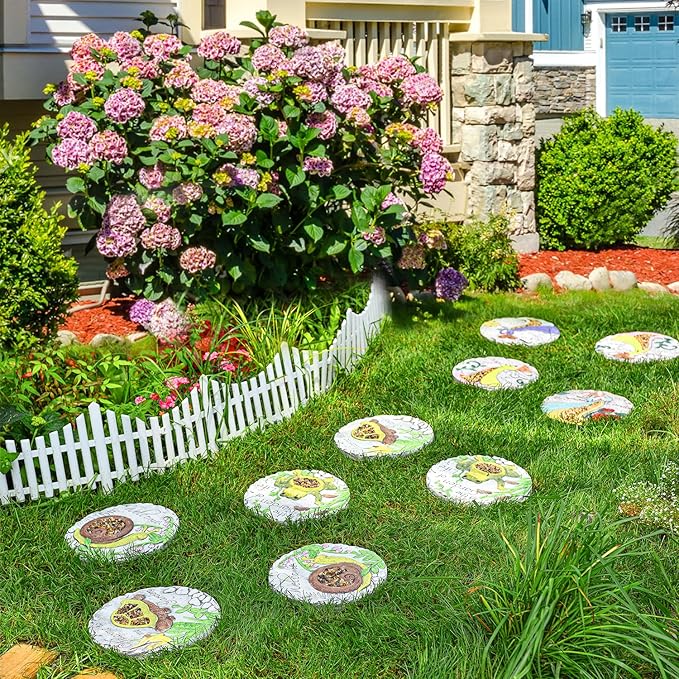 Sungmor 3PC Pretty Garden Stepping Stones, 9.8" Large Concrete Decorative Stones with Beautiful Pattern, Unique Outdoor Lawn Accents, Yard Walkway Flower Bed Wall Shelf Welcome Friends Decorations-Ruum Studio Home