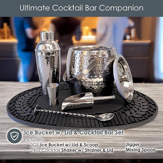BREKX Insulated Ice Bucket for Cocktail Bar with Drink Shaker 5-Piece Cocktail Set for Parties with Lid and Scoop - Bartender Accessories, Bartending Kit for Home Bar or Gifting-Ruum Studio Home