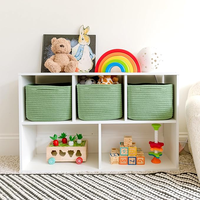 NaturalCozy Storage Cubes 9”x9”x7”Cotton Rope Woven Baskets for Organizing 3-Pack | 9 Inch Cube Storage Bin | Small Basket for Shelf Nursery, Pantry, Decorative Plant, Bathroom Closet, Toy Gift-Ruum Studio Home