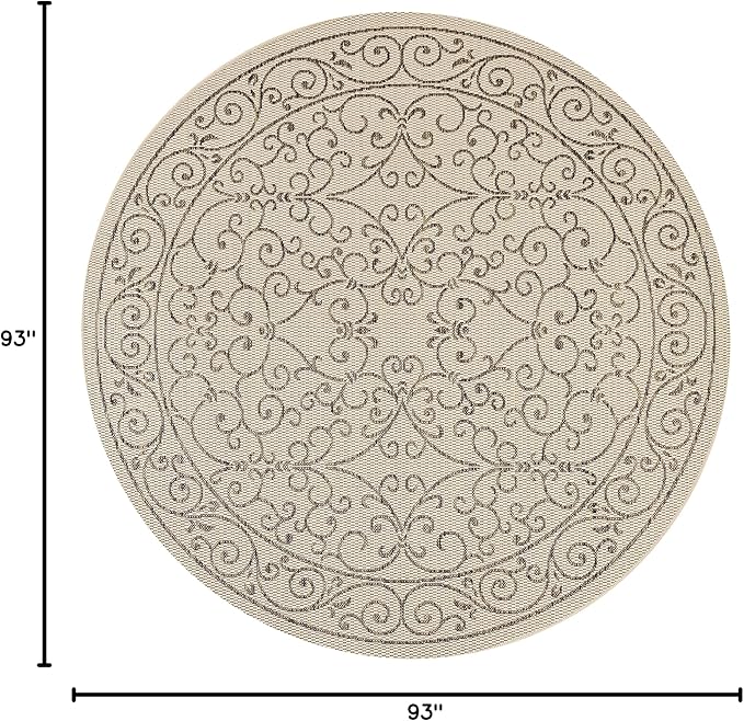 JONATHAN Y Vintage Filigree Indoor Outdoor Round Area Rug 8 Ft Beige/Brown, Charleston Textured Weave for Backyard, Patio, Porch, Easy-Cleaning, High Traffic, Pet-Friendly, Non-Shedding (SMB106A-8R)-Ruum Studio Home