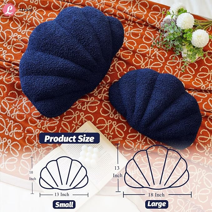 Navy Seashell Throw Pillows, Shell Shaped Throw Pillows, 13 Inch Soft Home Decorative Pillow Plush Cushion for Bed Couch Living Sofa Room Decor Accent Throw Pillow-Ruum Studio Home