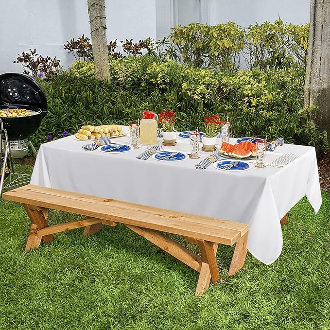 sancua 4 Pack White Tablecloth 60 x 84 Inch, Rectangle Table Cloth for 4ft Tables - Stain and Wrinkle Resistant Washable Polyester Table Cover for Dining Wedding Banquet Party Buffet Restaurant-Ruum Studio Home