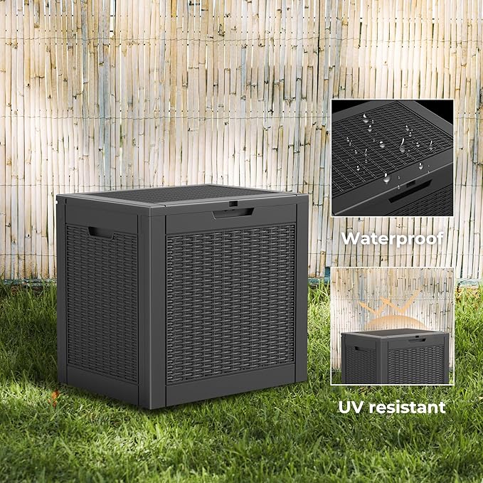 Vixzen 31 Gallon Resin Deck Box - Lockable Outdoor Storage for Patio Cushions, Garden Tools, Pool Supplies，Black-Ruum Studio Home