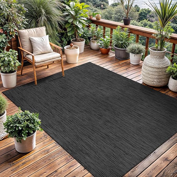 Washable Indoor Outdoor Rug 9x12 Weather Resistant Area Rugs Modern Solid for Porch Deck Balcony Backyard Patio Outside Carpet (9 X 12 Dark Grey)-Ruum Studio Home
