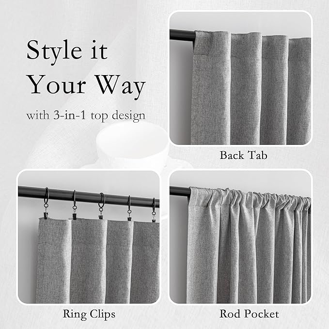MYSKY HOME Grey Curtains for Bedroom 63 Inch Length Semi Sheer Kitchen Window Curtain Panels Linen Look Texture Light Filtering Privacy Drapes, Farmhouse Home Decor, 50" x 63", Dove Grey, 2 Pieces-Ruum Studio Home
