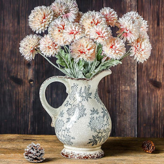 Enra Large Vintage Blue and White and Pitcher for Home Decor, 9.7 Inch Rustic Chinoiserie Decorative Vases, Green and Beige Ceramic Vases for Living Room, Kitchen, Office – Large Vases for Decor-Ruum Studio Home