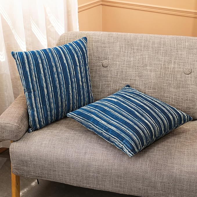 Yeiotsy Pack of 2, Modern Striped Throw Pillow Covers Bohemia Cushion Covers Home Decoration (Navy Blue, 18 X 18 Inches)-Ruum Studio Home