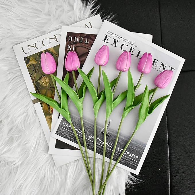 Mandy's Artificial Tulips 20 Stems Lavender PU Faux Flowers for Wedding Home Decor 13.5 Inch-Ruum Studio Home