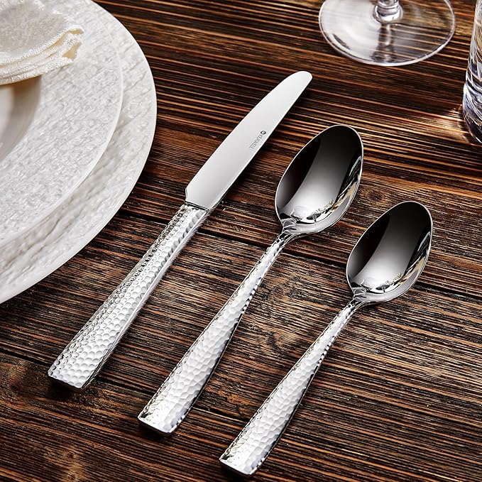 KEAWELL Premium 20/45/65 Piece Louis Hammered Silverware Set with Squared Edge, 18/10 Stainless Steel, Service for 4/8/12, Fine Flatware Set, Dishwasher Safe (20)-Ruum Studio Home