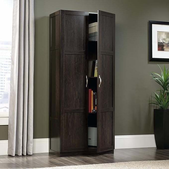 Sauder Storage Cabinet/ Pantry cabinets, 29.61 " x D: 16.02 " x H: 71.50", Cinnamon Cherry finish-Ruum Studio Home