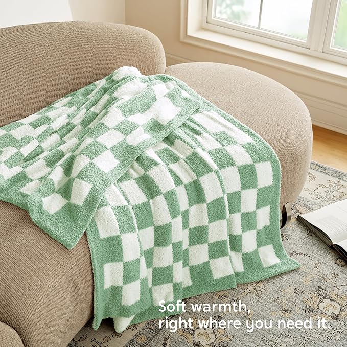 Joiedomi Twin Blanket for Couch, Sage Green Checkered Knitted Blankets Gifts for Women Mom Girls, Cozy Cute Soft Throw Home Room Decor Aesthetic Women Mothers Birthday Gifts 60x80 Inches-Ruum Studio Home
