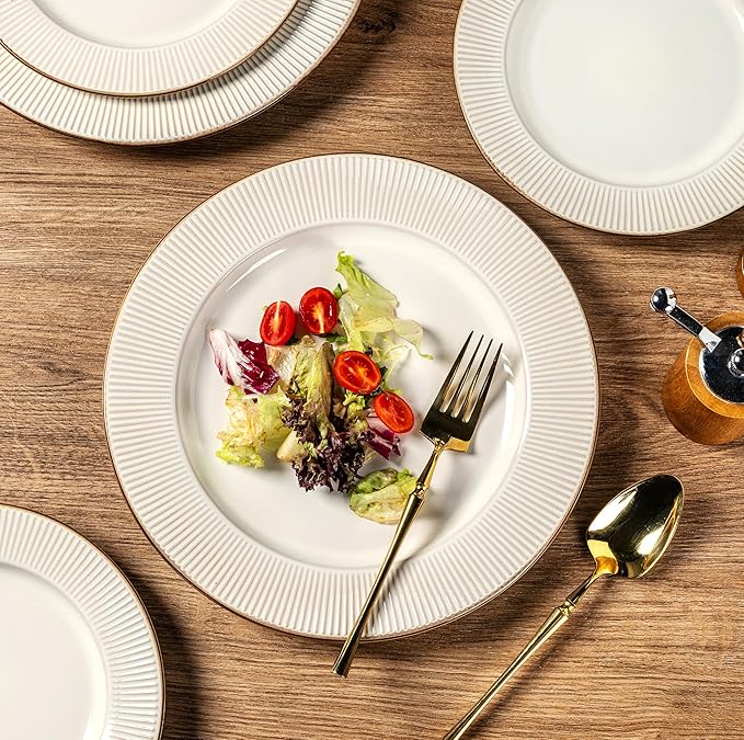 GBHOME Ceramic Dinnerware Sets,18 pcs Embossed Elegant Stoneware Plates and Bowls Sets, Housewarming Wedding Gift | Dishwasher & Microwave Safe | Dishes Set Service for 6-Ruum Studio Home