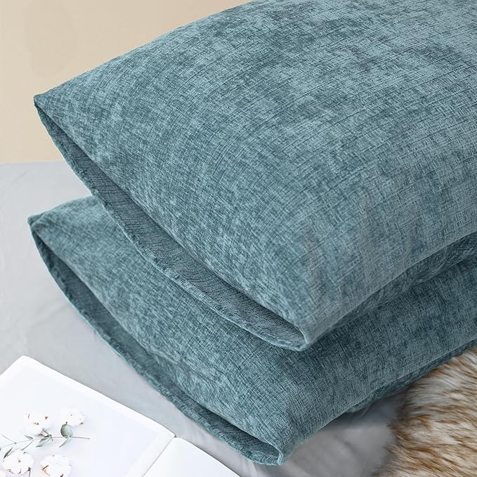 CaliTime Throw Pillow Covers Decorative 20 X 26 Inches Pack of 2 Cozy Chenille Standard Pillow Shams Cases for Couch Sofa Bed Living Room Home Smoke Blue-Ruum Studio Home