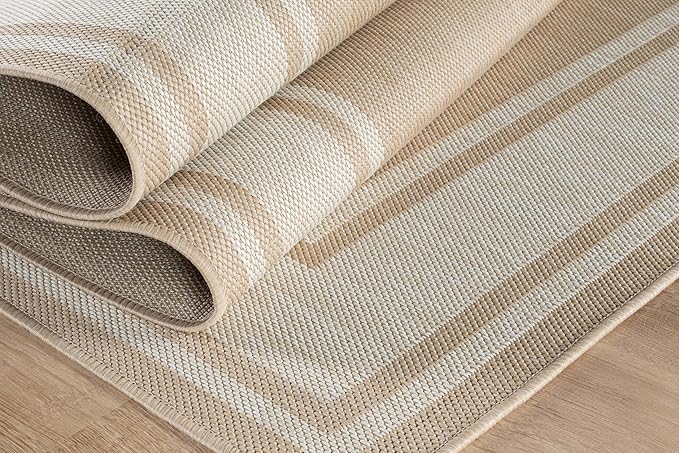 Beverly Rug Large Outdoor Rug 9x12 Modern Bordered Area Rugs for Indoor and Outdoor Patio Deck Porch Garden Waterproof Weather Sun Resistant Washable Outside Carpet (9 x 12 Beige)-Ruum Studio Home