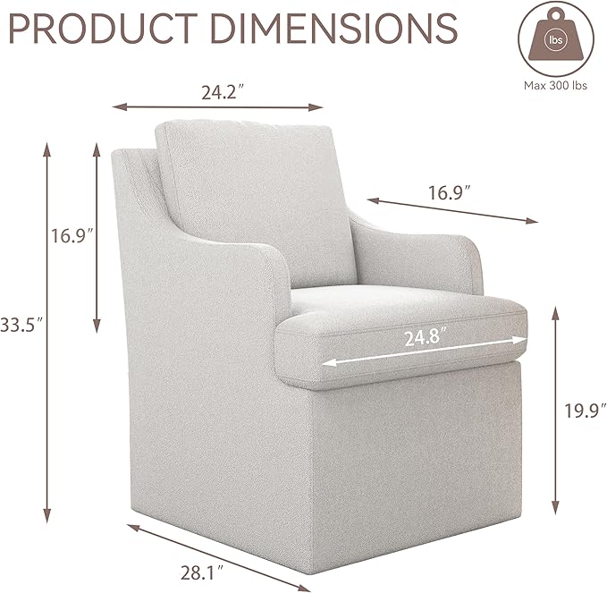 VKNOW Upholstered Dining Chairs, Modern Kitchen Chairs Dinner Chairs with 4 Casters, Linen Armchair for Bedroom Reading Room Living Room, Light Grey-Ruum Studio Home
