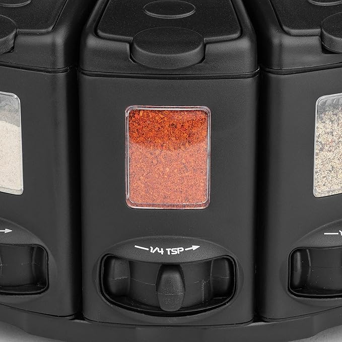 Kitchen Art Select-A-Spice Auto-Measure Pro Carousel 12 Compartments Spice Rack, Black 9.5 x 9.5 x 6.5 inches-Ruum Studio Home
