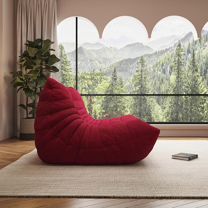 Bean Bag Chair, Oversized Loveseat Fireside Chair for Adults, 2 Seater with Memory Foam Filled, Lazy Sofa Lounge Floor Sofa for Living Room, Bedroom, Office, No Assembly Required. (Burgundy)-Ruum Studio Home