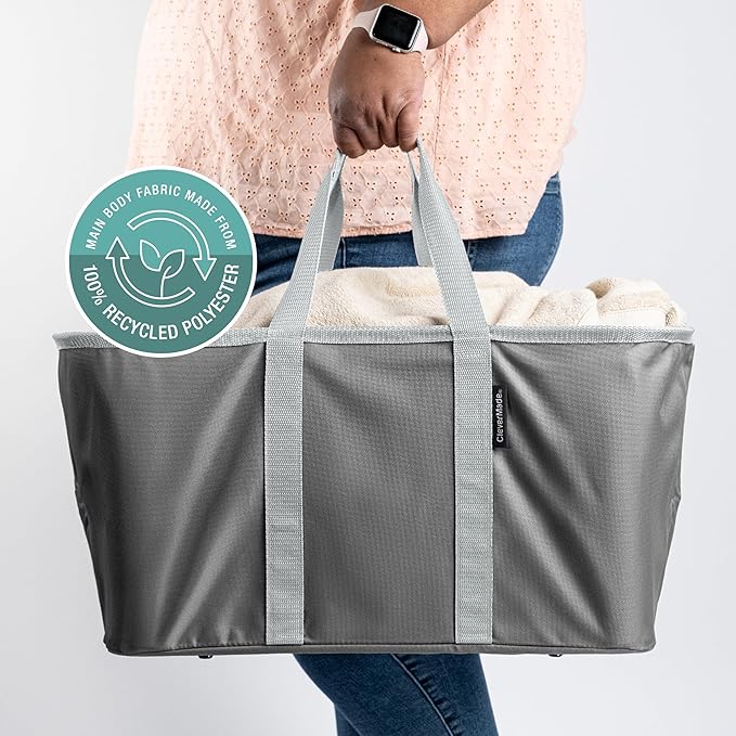 CleverMade Collapsible Laundry Tote - Charcoal Gray 2-Pack 50L - Foldable Storage Organization Container for Clothes Laundry Room Storage Solution-Ruum Studio Home