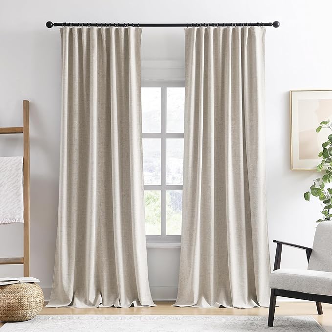 RAIN CITY Extra Wide Room Divider Curtains 105 Inch Long 2 Panels,Custom Made Noise Reduction Curtains for Large Window Track System Curtain Panels Back Tab Pleat Tape with Hooks, Beige 70x105-Ruum Studio Home