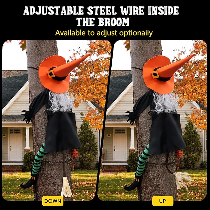 POPGIFTU 53" Halloween Crashing Witch Decoration – Funny Flying Witch for Tree, Yard, Porch & Outdoor Halloween Decor-Ruum Studio Home