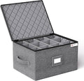 YearningHome Wine Glass Storage Box with Dividers,Hard Shell and Stackable Stemware Storage Containers with Sturdy Handle for Glassware Crystal Storage and Transport,Grey,Holds 12-Ruum Studio Home