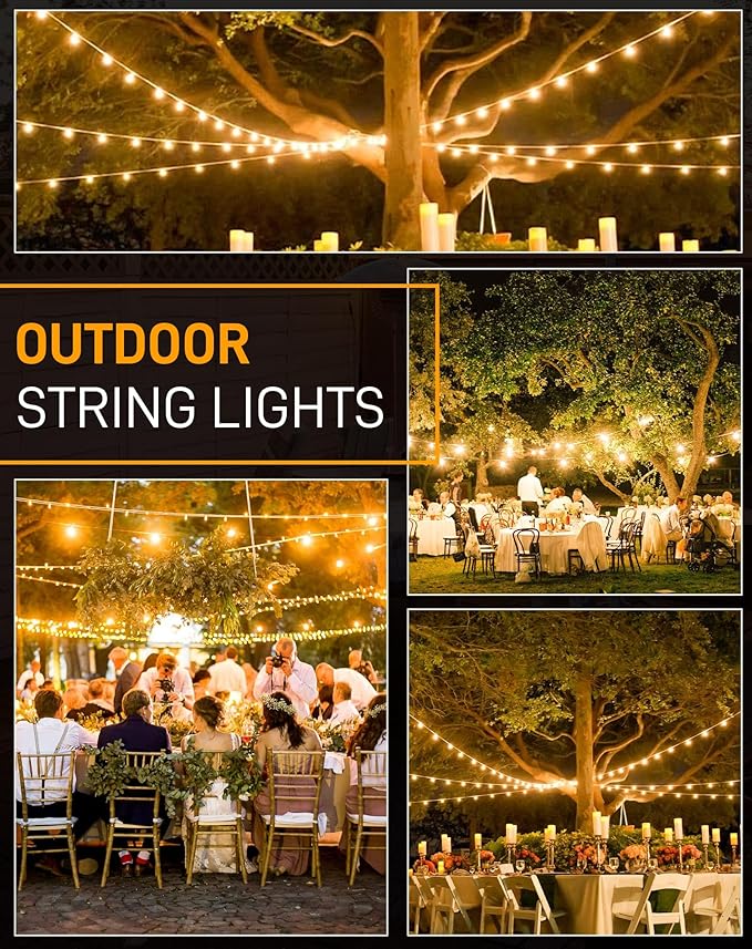 Outdoor String Lights, 200FT Patio Lights with 100 Shatterproof ST38 Globe Bulbs(4 Spare), Waterproof Connectable Dimmable LED Hanging String Lights for Outside Backyard Porch Balcony(100FT x 2)-Ruum Studio Home
